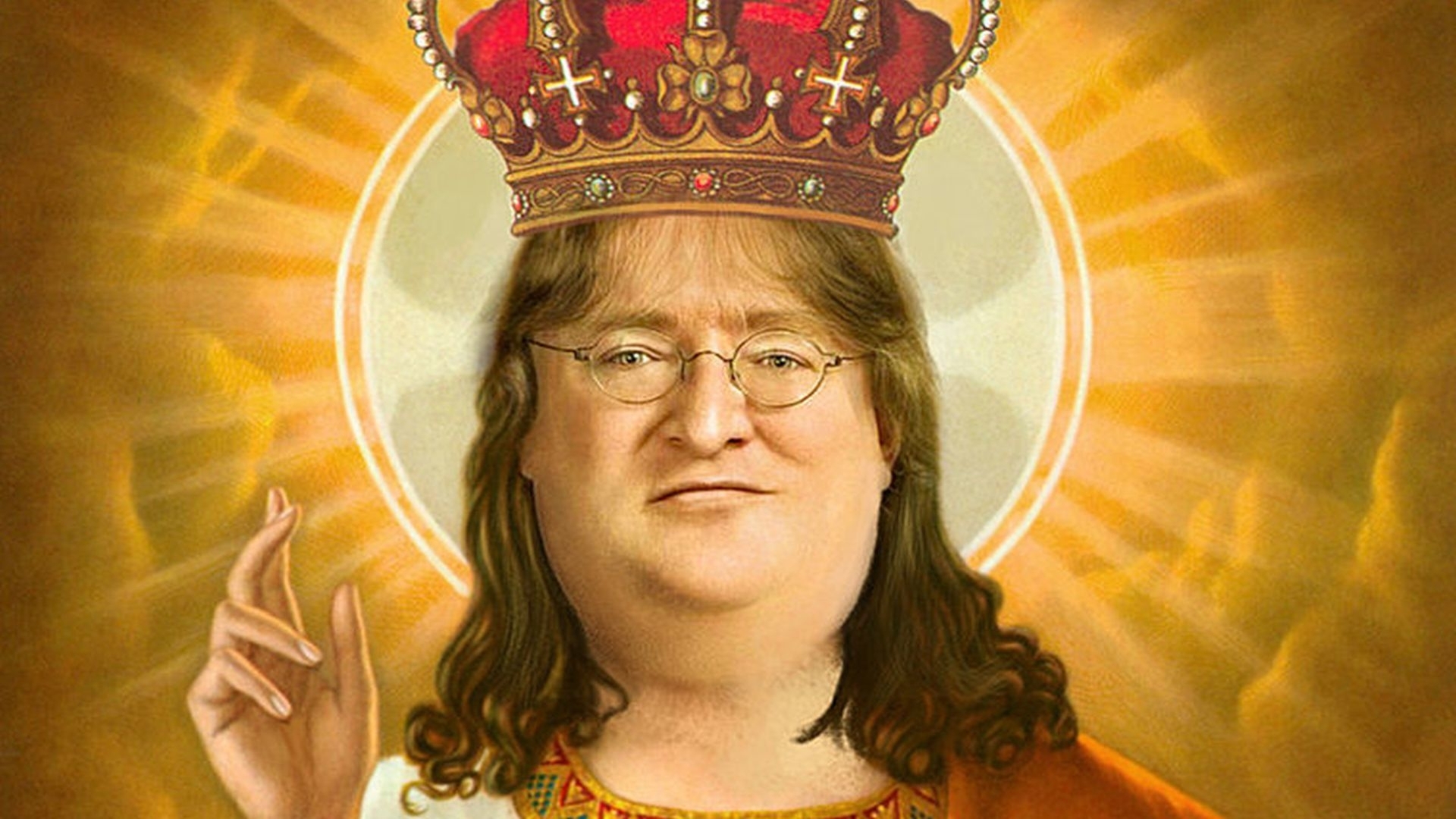 閥辦公室有一張Gaben Lord Meme的落地圖片