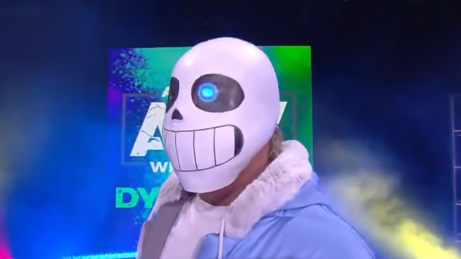 aew有sans cosplay，並在電視上運行了Undertale配樂