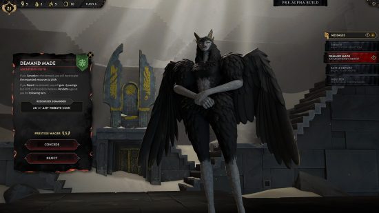 Welcome to Solium Infernum, the “Dark Souls of strategy games": A female demon, Lilith, with feathers and horns in strategy game Solium Infernum