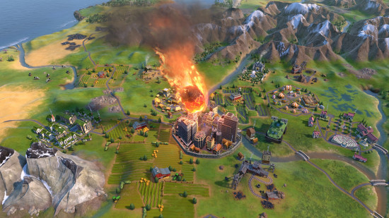 Best 4X games: a meteor landing on a settlement in Civ 6