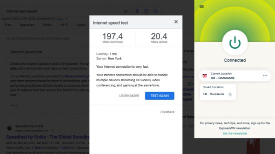 Screenshots of ExpressVPN and internet speed