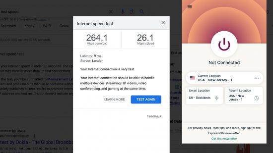 Screenshots of ExpressVPN and internet speed