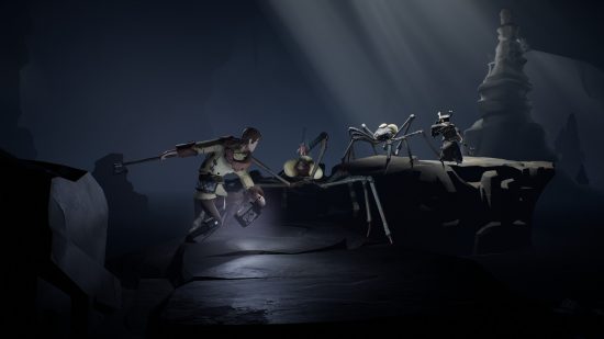 fighting spider creatures in ashen