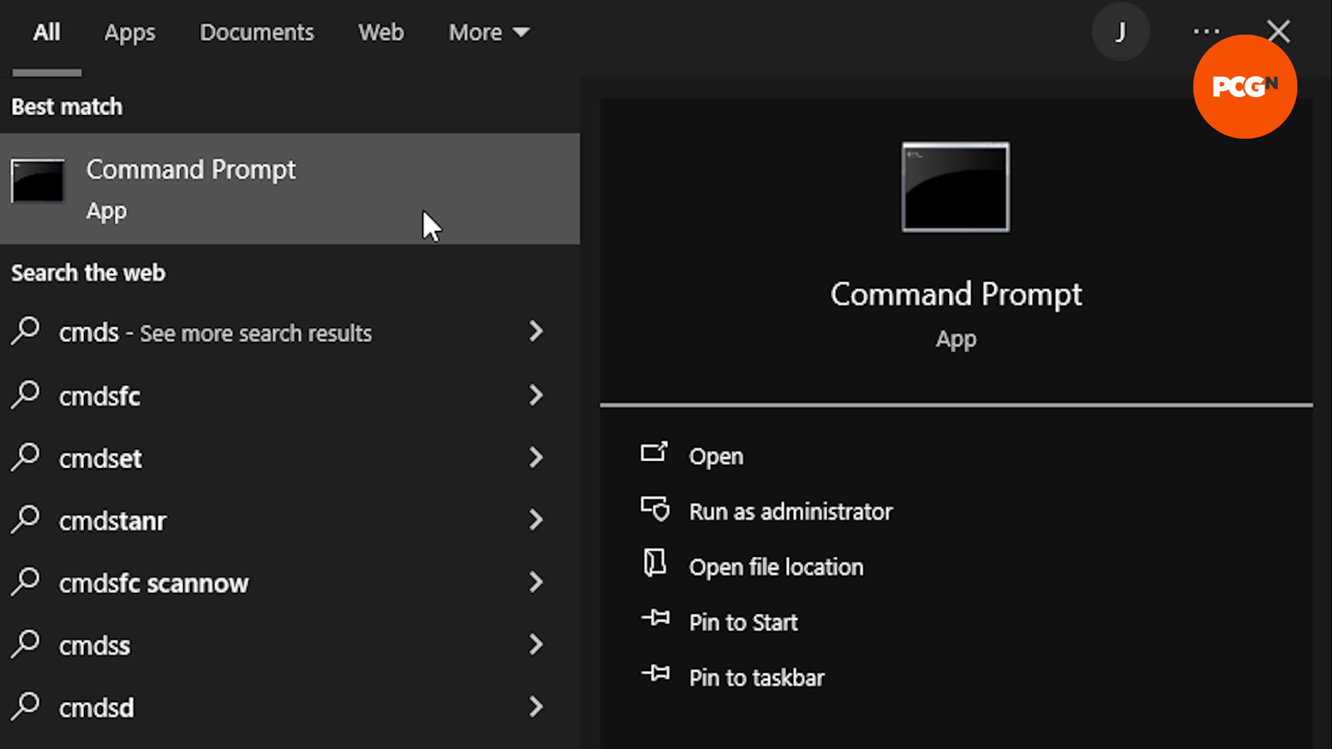 The command prompt logo in the search bar of Windows 10