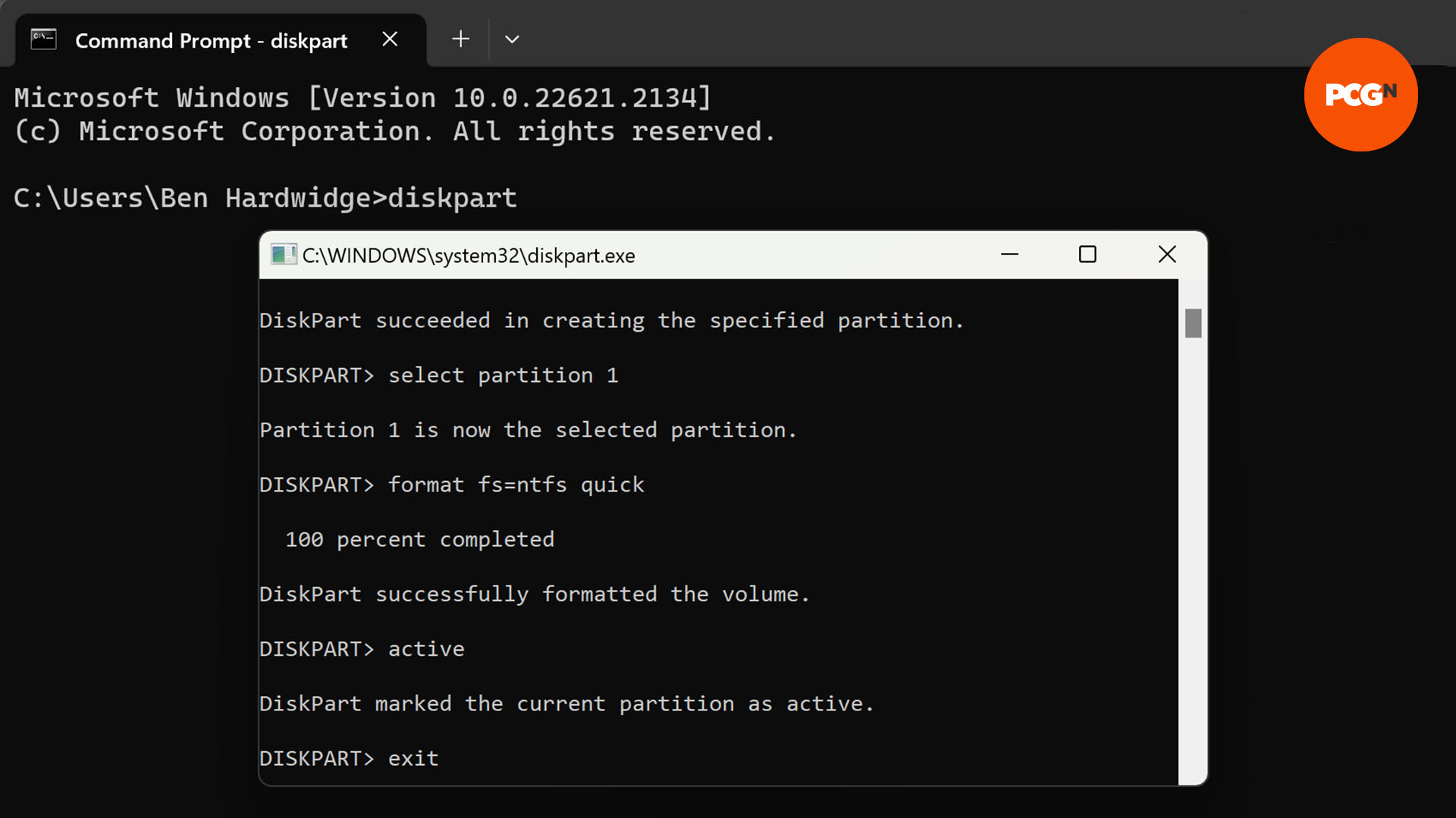 The partition on a disk is made into a bootable USB via diskpart in Windows 10