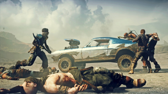 Games like Fallout: Max Rockatansky goes head to head with bandits in The Wasteland, his iconic V8 Interceptor parked nearby, in 2015's Mad Max.