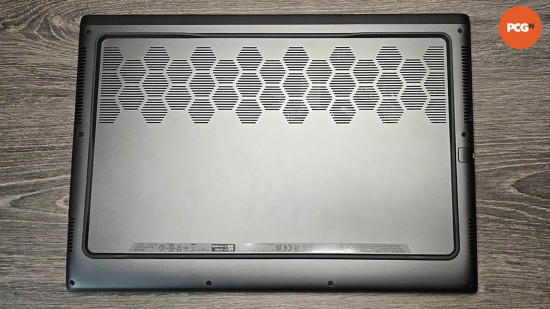 Alienware M16 R2 review: Underside with hexagonal vents