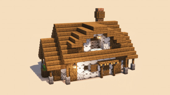 A small birch wood house with spruce wood detailing, one of the best wooden Minecraft house designs.