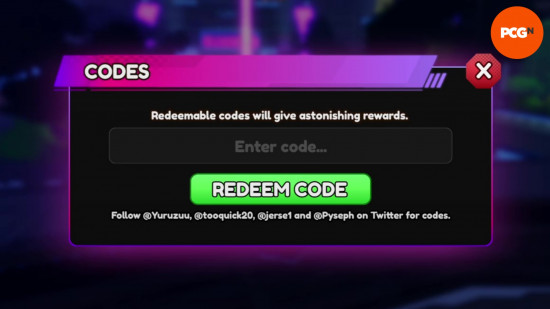 The menu to redeem Anime Vanguards codes on Roblox