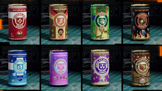 Eight colorful Perk-A-Cola cans from Black Ops 6 Zombies mode.