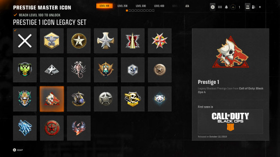 Black Ops 6 Prestige Master Legacy Icons: a selection of icons