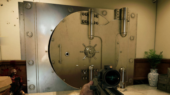 A large vault door, the location to use loot keys in Black Ops 6 Zombies Liberty Falls.