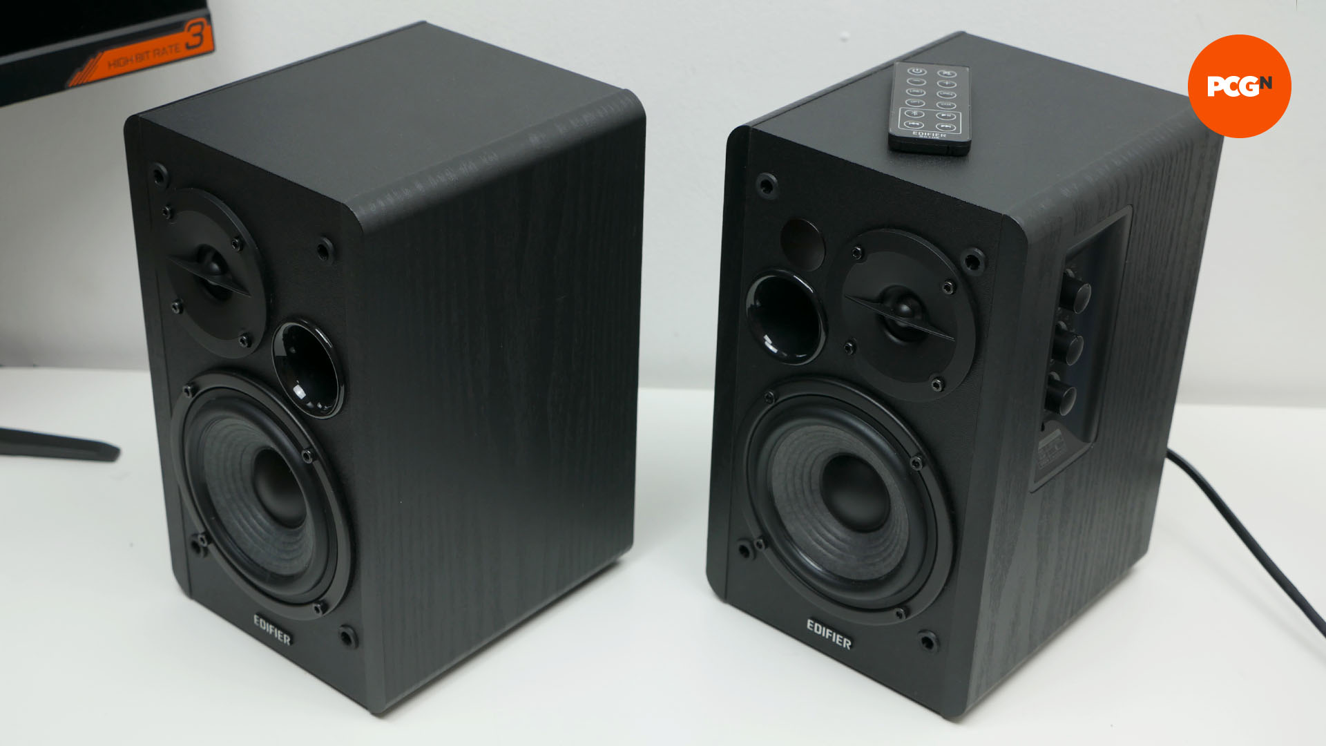 Edifier R1280DB review: Black computer speakers with front grille removed