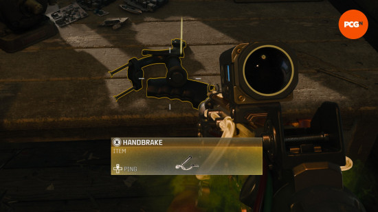 The handbrake that you must collect from inside the toolshed in the Black Ops 6 Zombies Liberty Falls main quest.