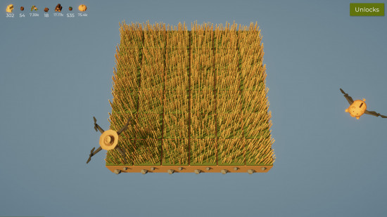 Best idle and clicker games: a birds eye view of a wheat farm, with a drone buzzing overhead.