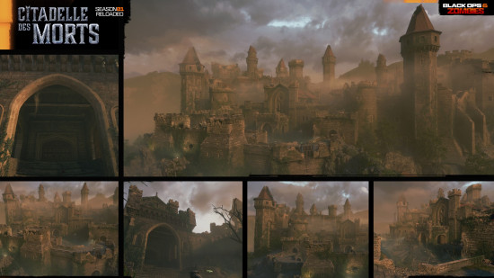 BO6 Zombies Citadelle des Morts main quest: Multiple views of the Citadelle des Morts map.