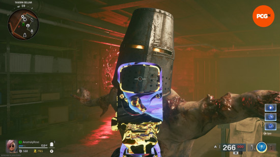 A zombie wearing a pot helm lurches towards the player during the Black Ops 6 Zombies Citadelle des Morts main quest easter egg.