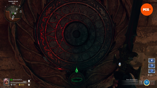 A round metal tablet on the wall in the Black Ops 6 Zombies Citadelle des Morts main quest easter egg.