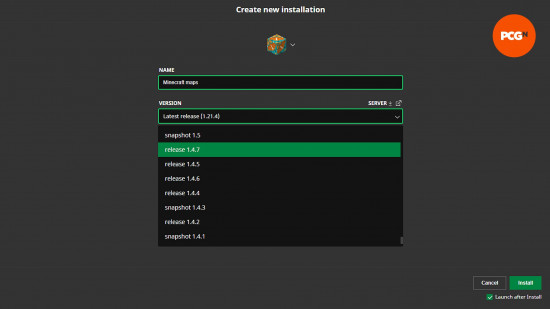 Minecraft maps: Image shows the installation tab in the Minecraft Launcher.