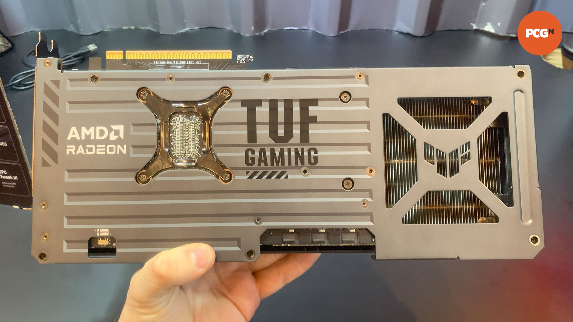 Asus TUF AMD Radeon RX 9070 XT graphics card backplate at CES 2025.