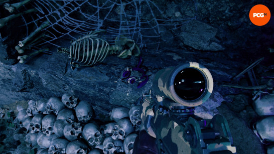 Black Ops 6 Zombies The Tomb easter egg song: A pair of Mr Meeks headphones next to a skeleton in the Ossuary.