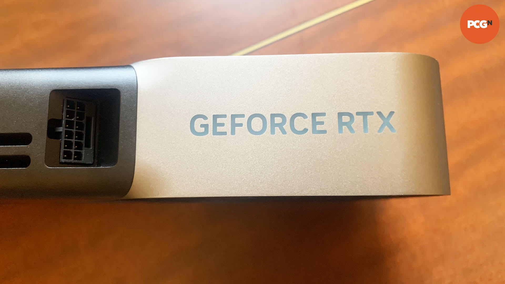 Nvidia GeForce RTX 5080 review: top edge of Founders Edition card, showing power connector.