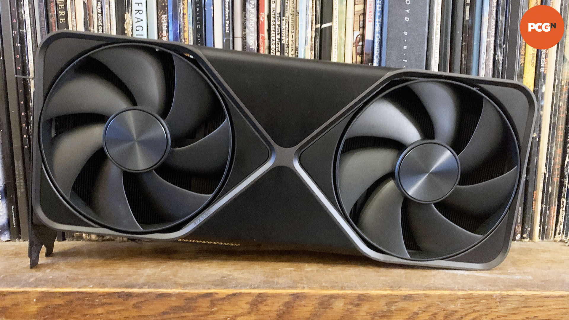 Nvidia GeForce RTX 5090 review: Graphics card on book shelf.