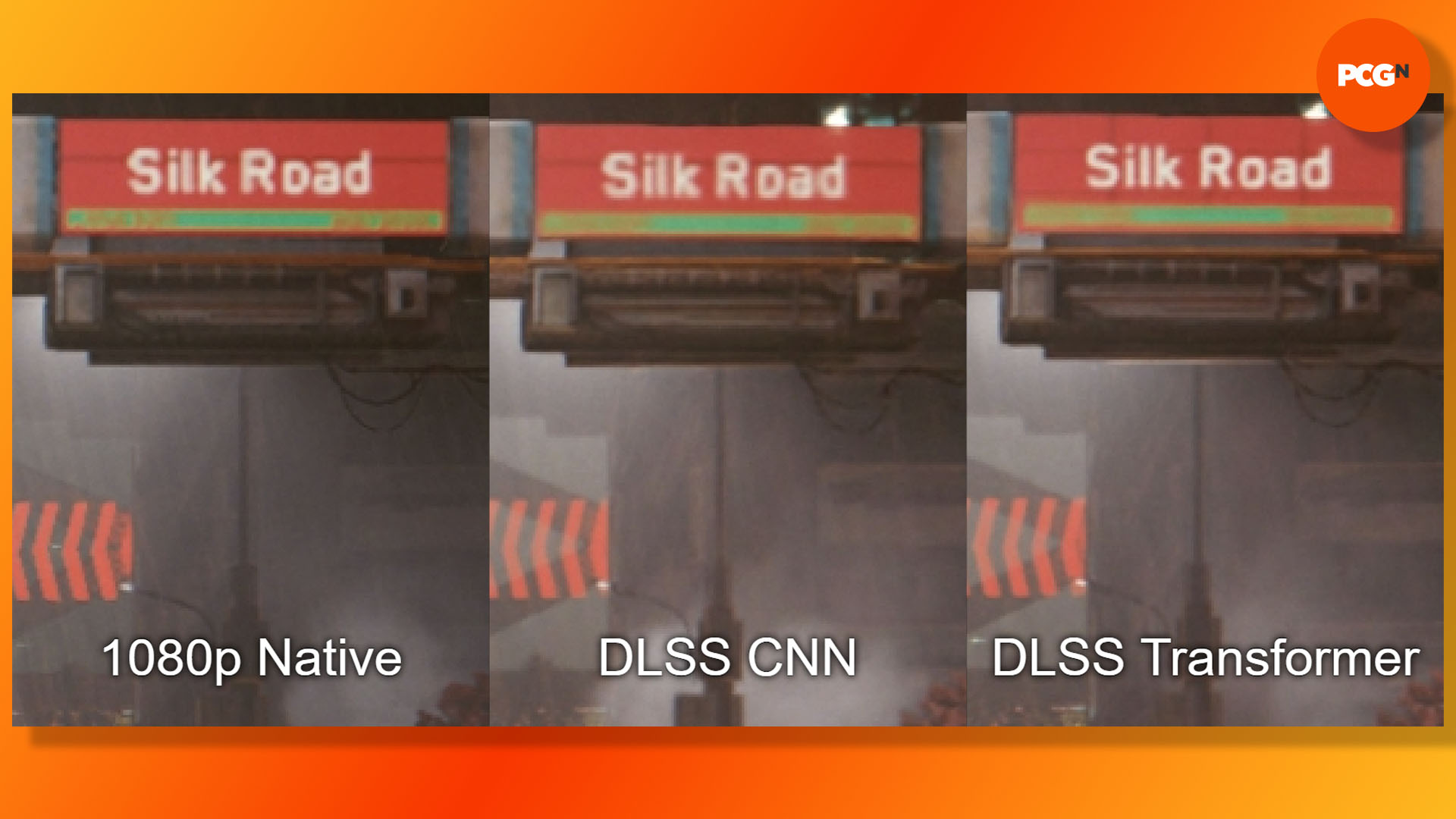 Nvidia GeForce RTX 5090 review: DLSS transformer image quality comparison in Cyberpunk 2077.