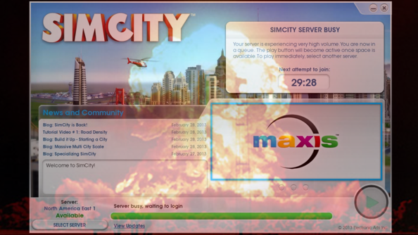 Server strain hobbl Blbl; simcity啟動； EA提供退款