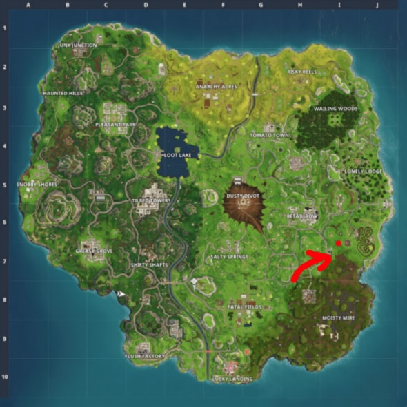 fortnite week 8 challenges search between a bear, crater, and a refrigerator shipment